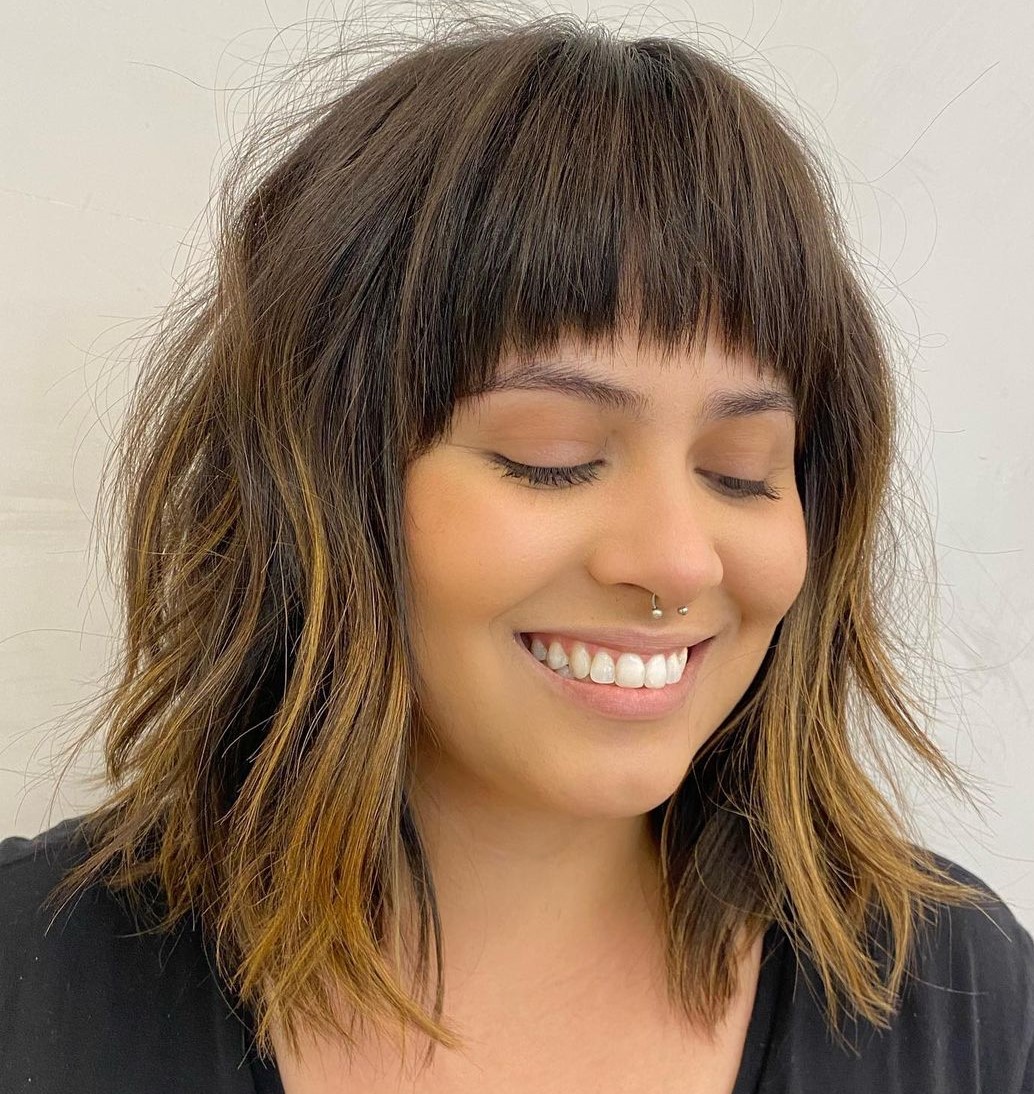 Shaggy Layered Lob with Bangs