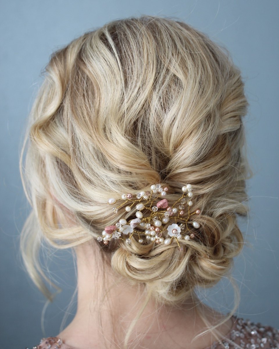 Short Hair Wavy Low Bun Updo
