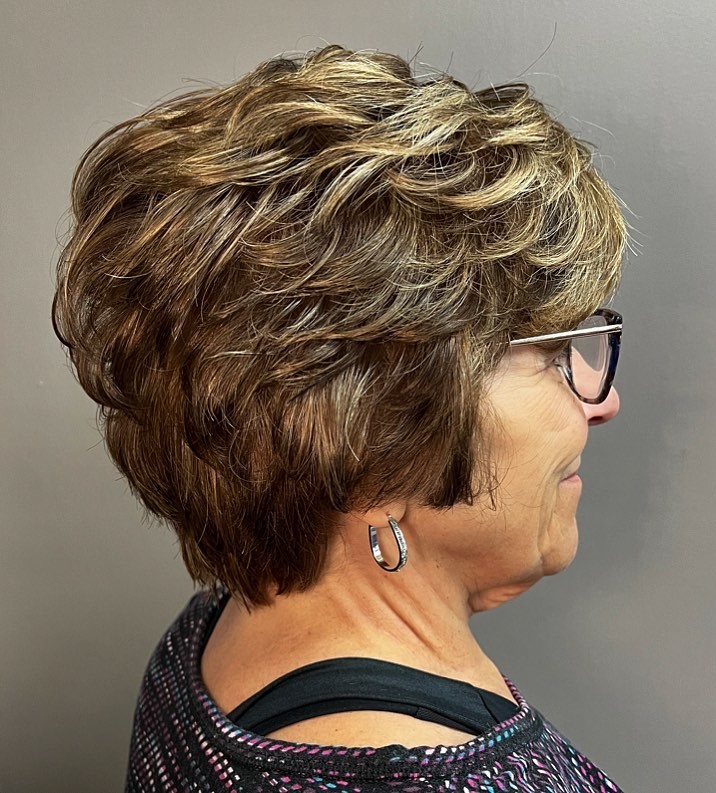 Thick Short Layered Hairstyle for Older Women