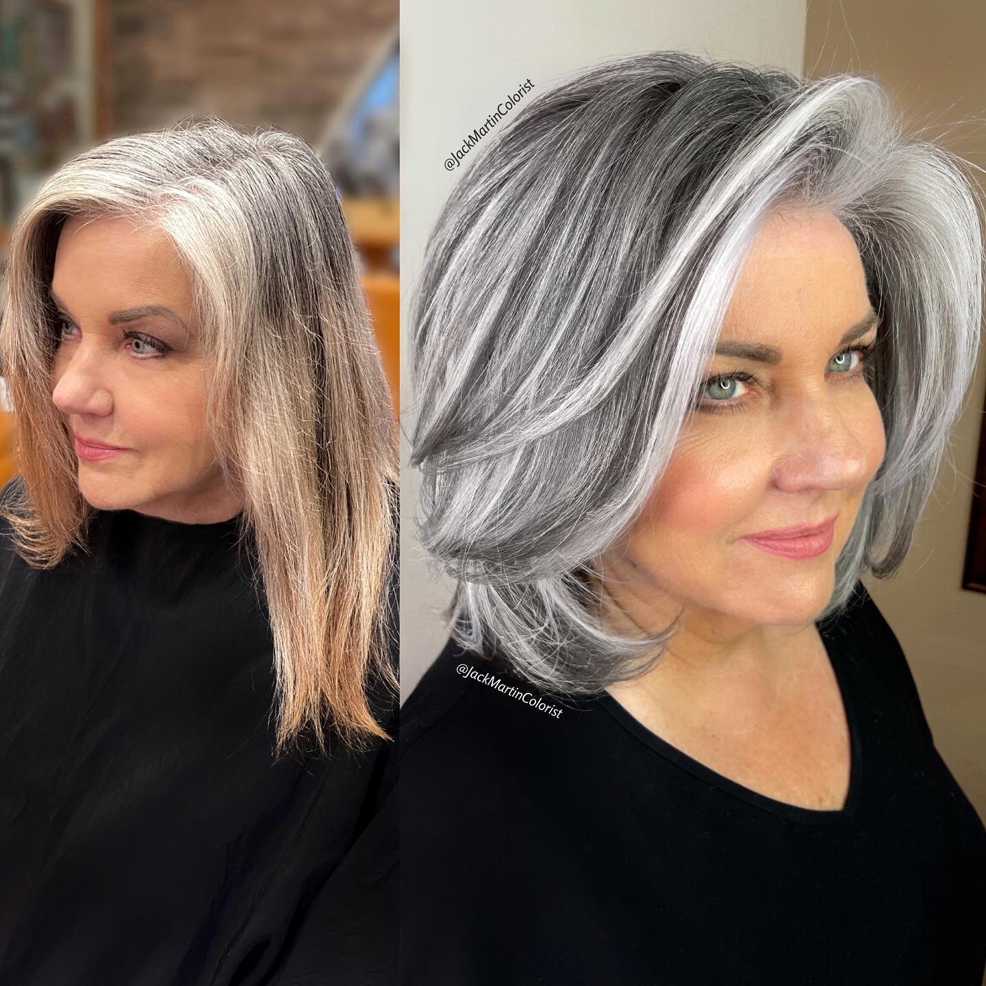 Silver Balayage Bob Before and After