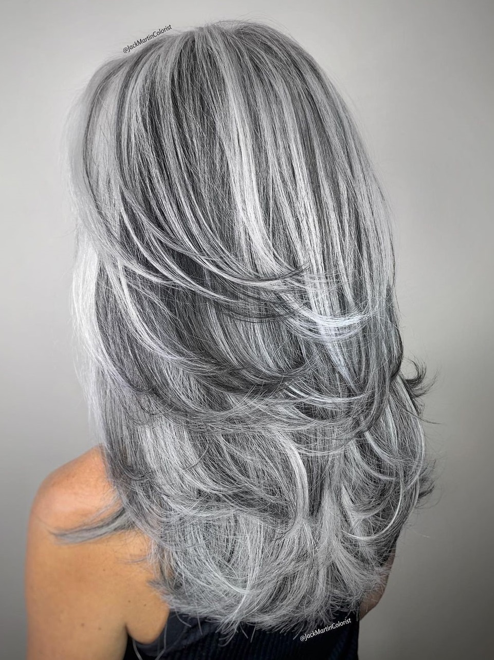 Long Gray Hair with Swoopy Layers