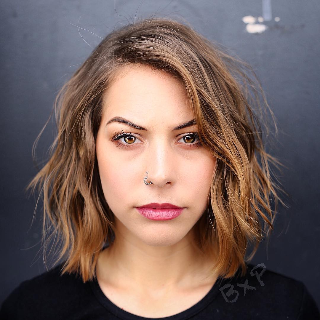 Medium Layered Warm Brown Bob