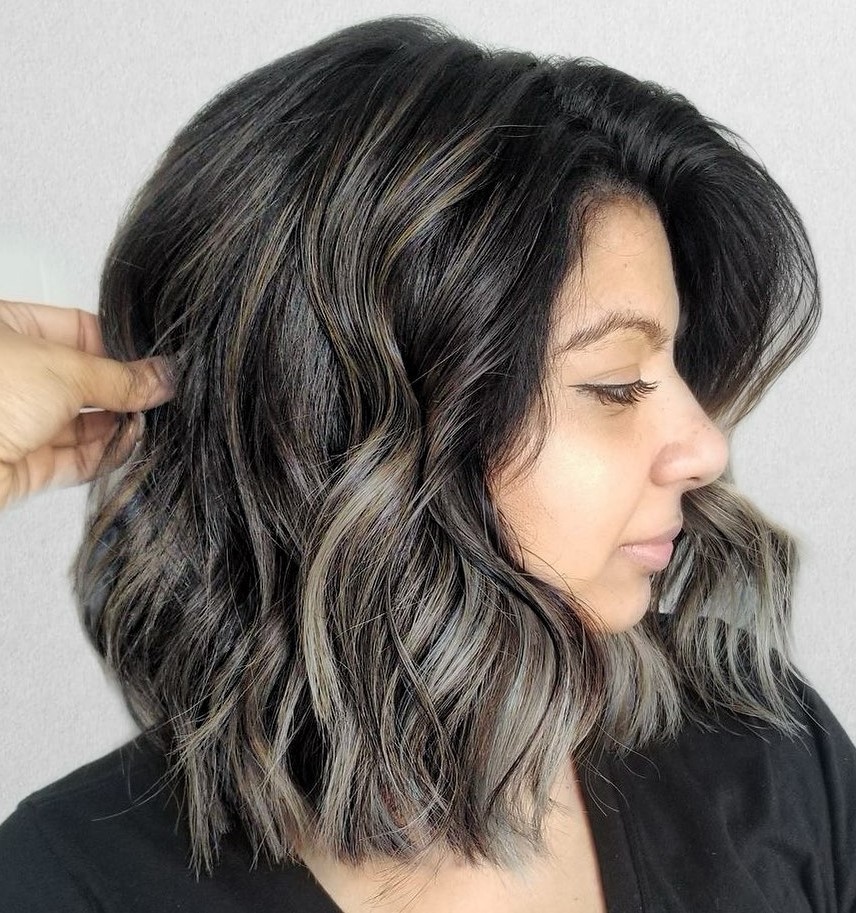 Shoulder-Length Dark Hair with Gray Highlights