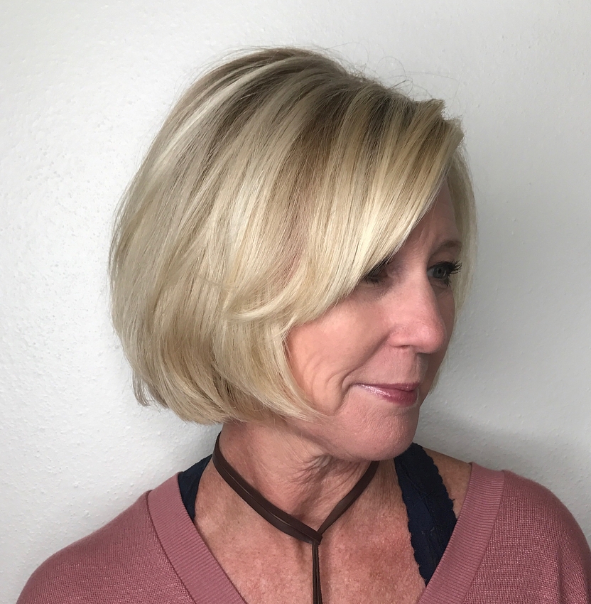 Blonde Bob with Side Bangs for Women over 50