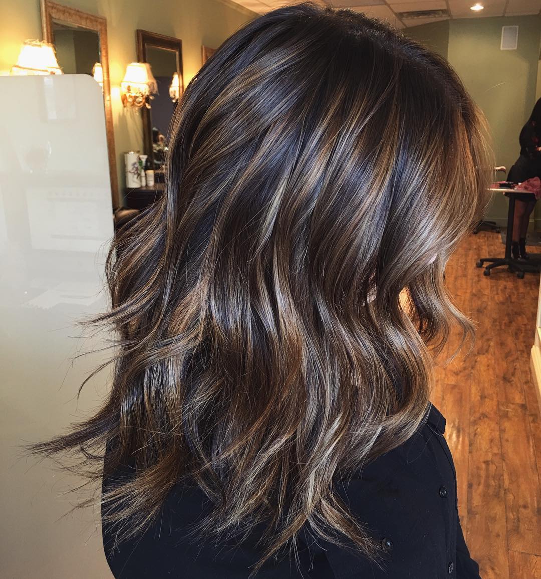 Medium Dark Hair with Caramel Highlights