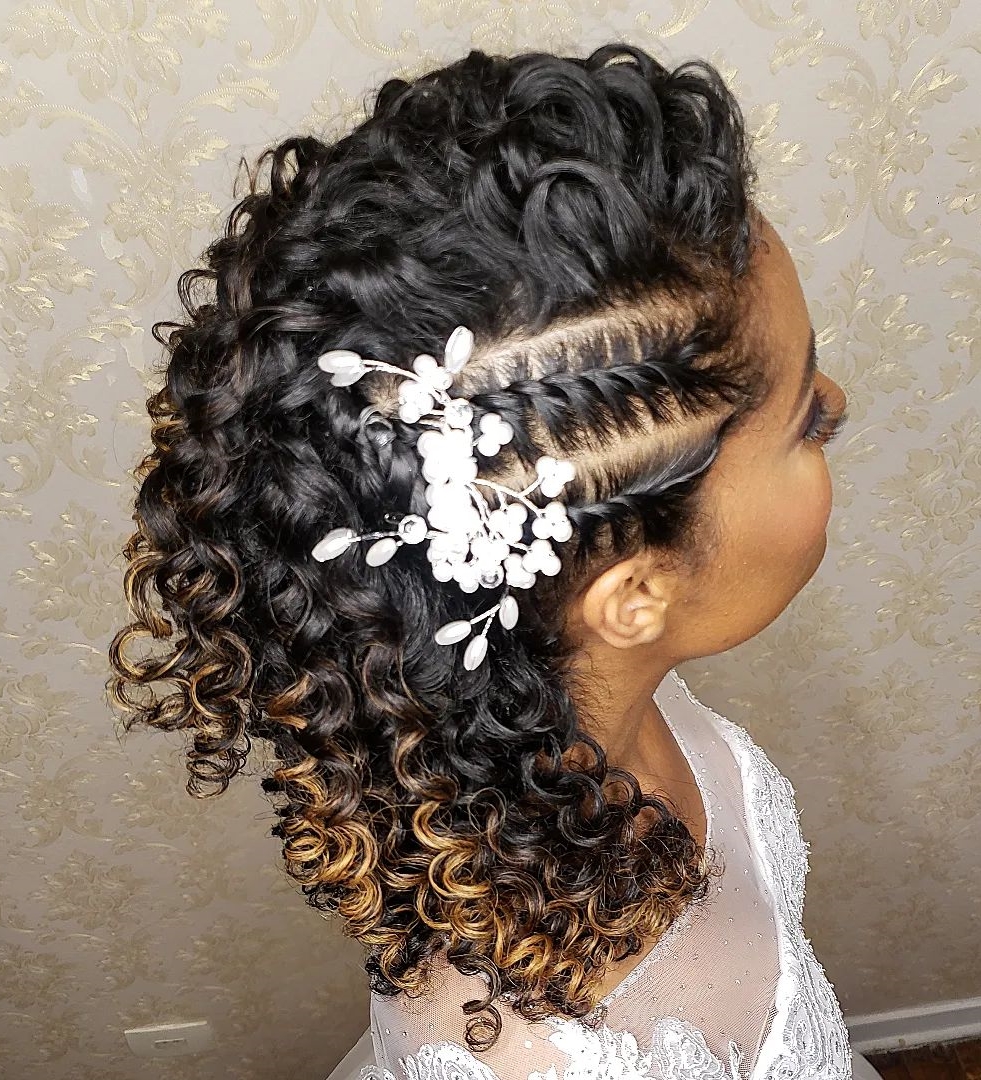 Medium Curly Hairstyle with Side Cornrows