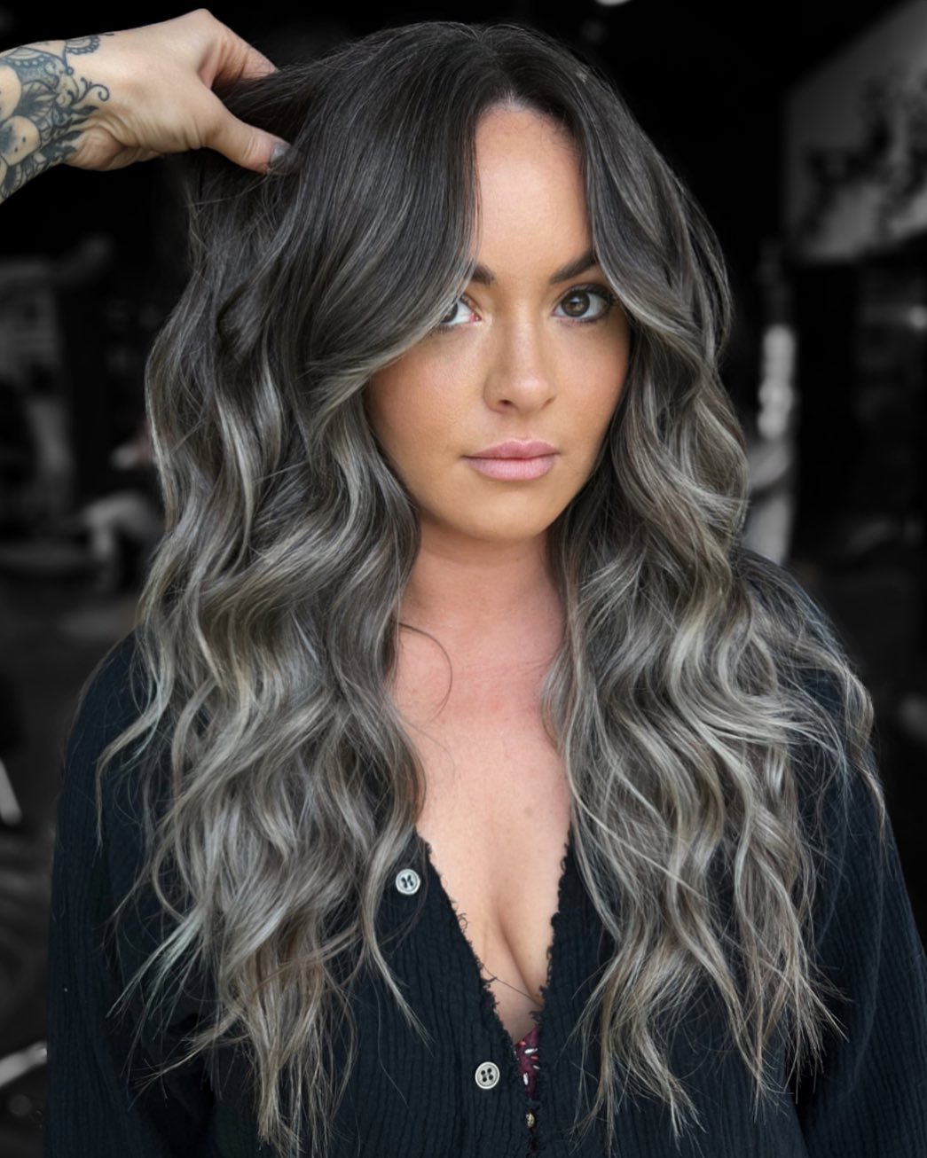 Cool-Tone Ash Gray Highlights for Brown Hair