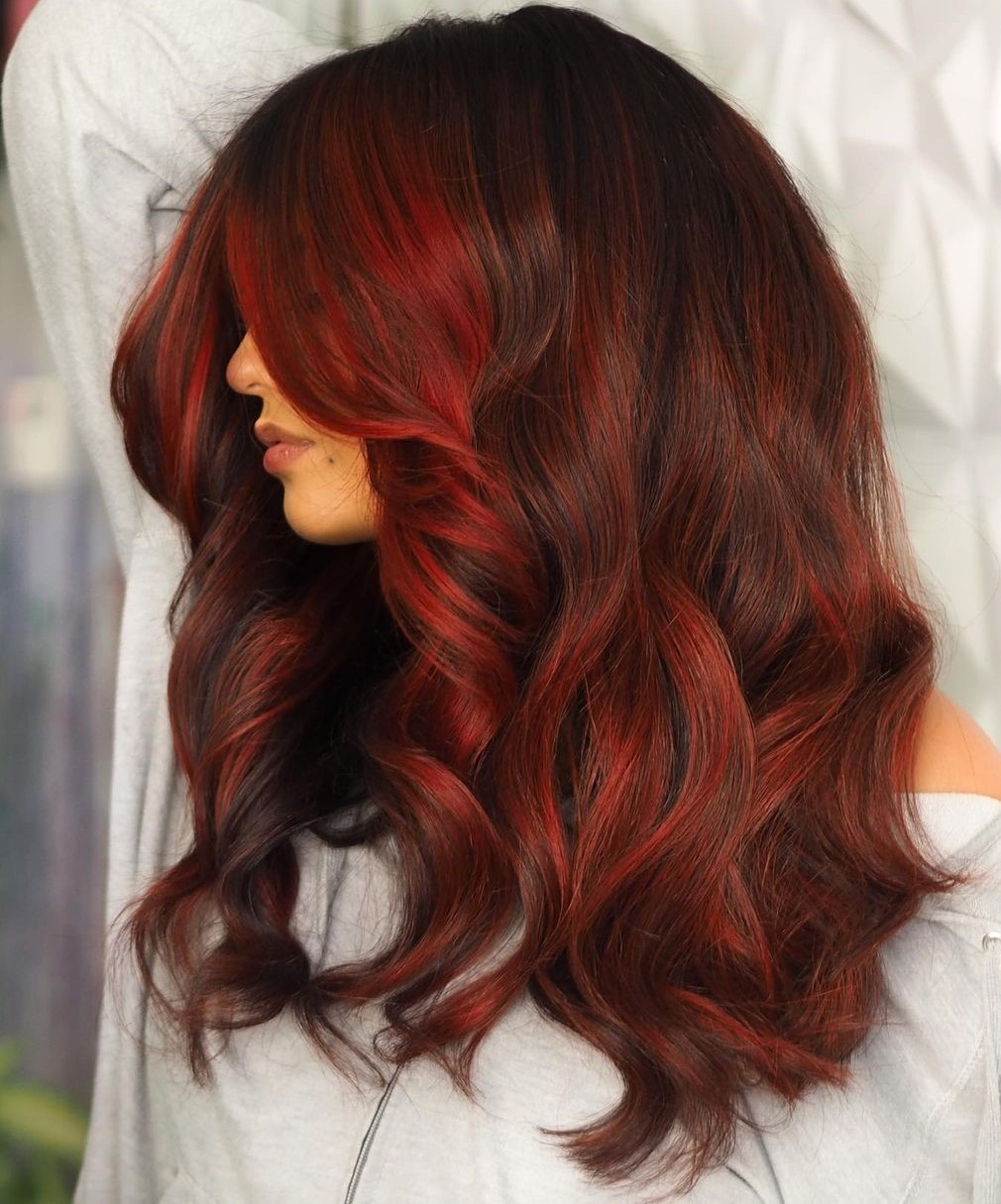 Brown Hair with Bright Red Balayage