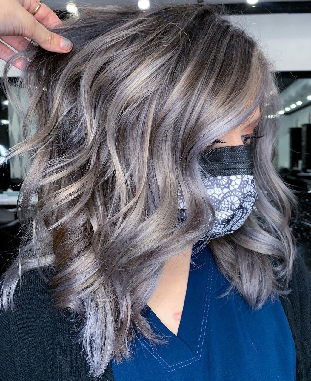 Balayage with Blonde and Gray Highlights