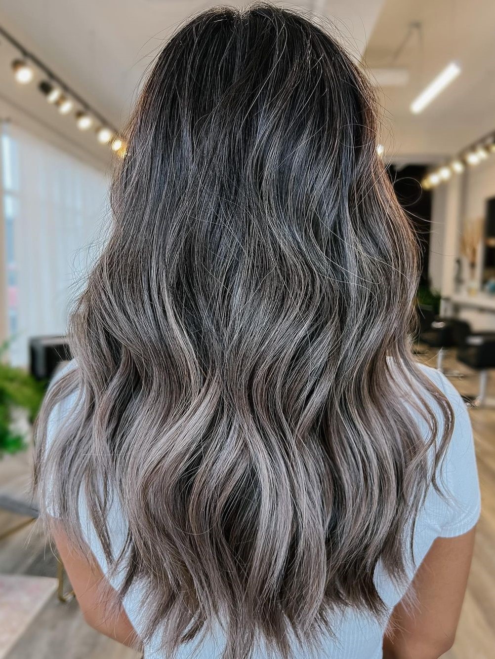 Brunette Hair with Metallic Gray Highlights