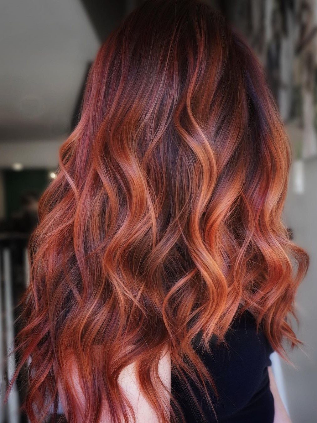 Orange Highlights on Burgundy Red Hair Color