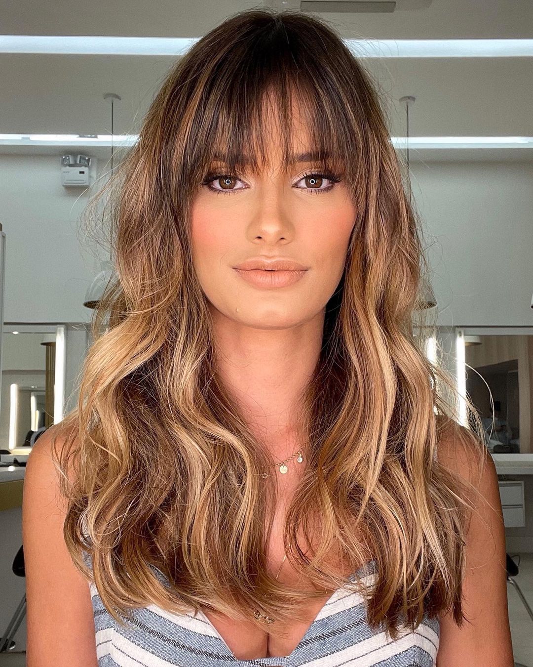 Long Hairstyle with Bangs and Highlights