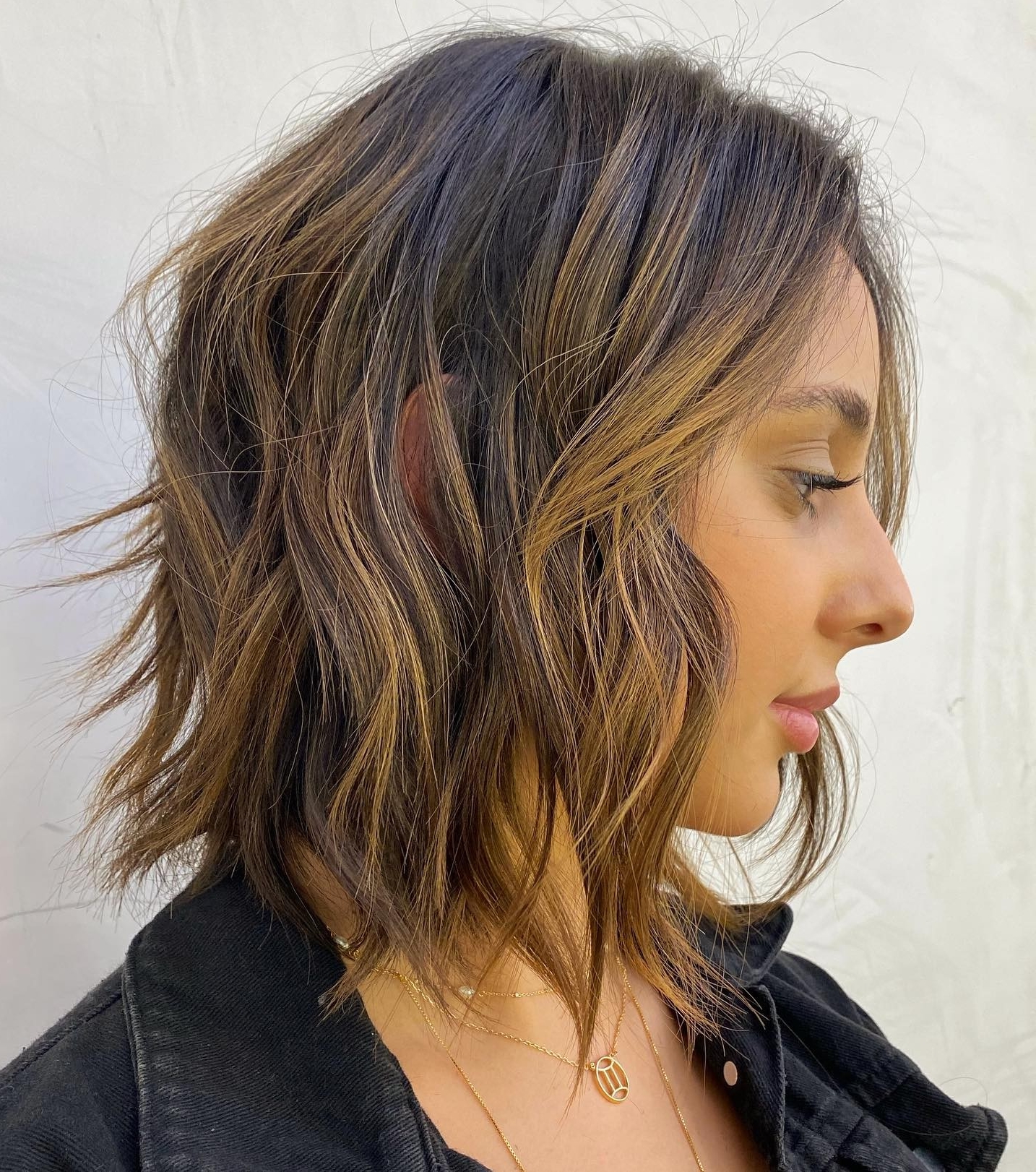 Messy Lob with Layers and Beach Waves