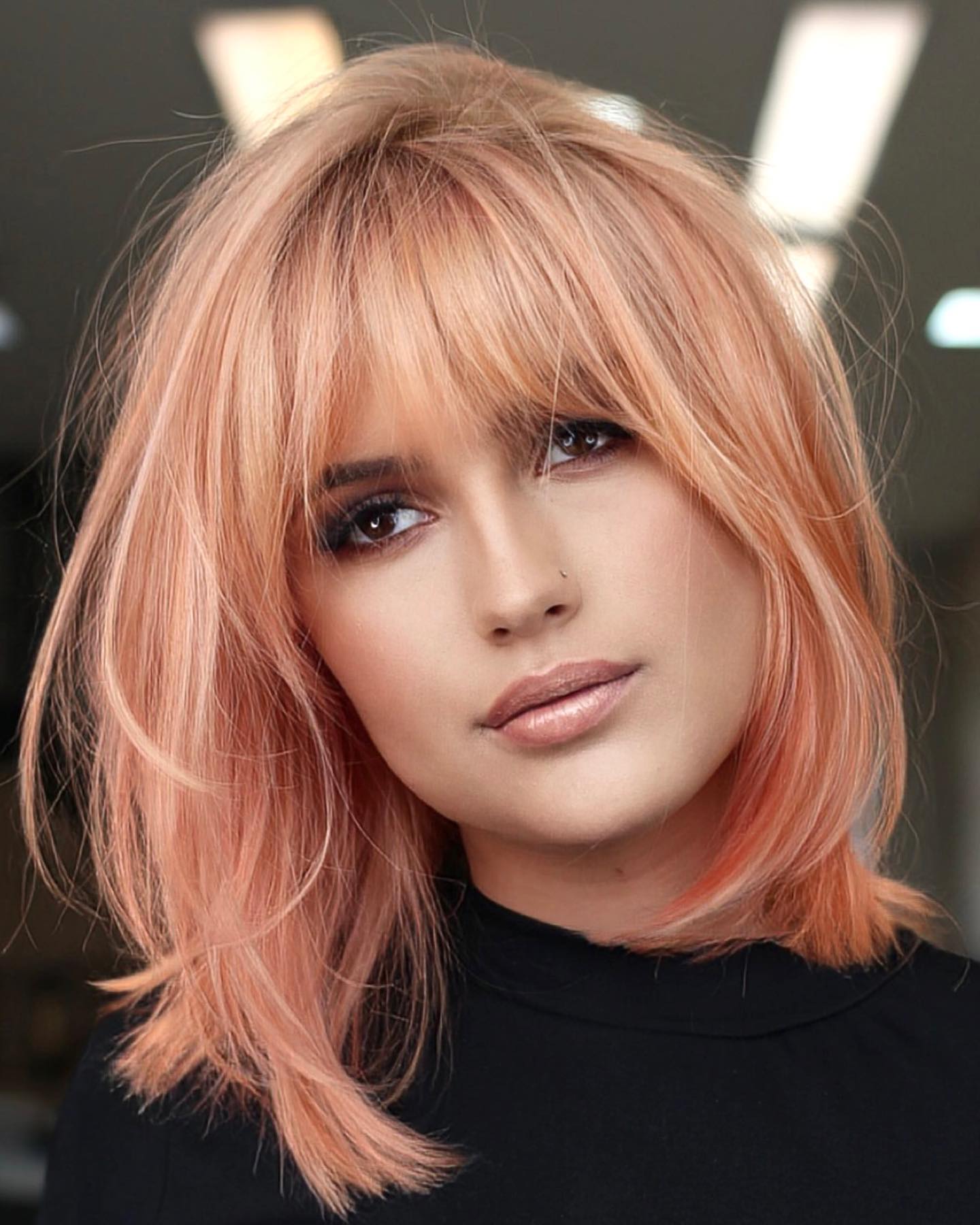 Wispy Peachy Bob with Bangs