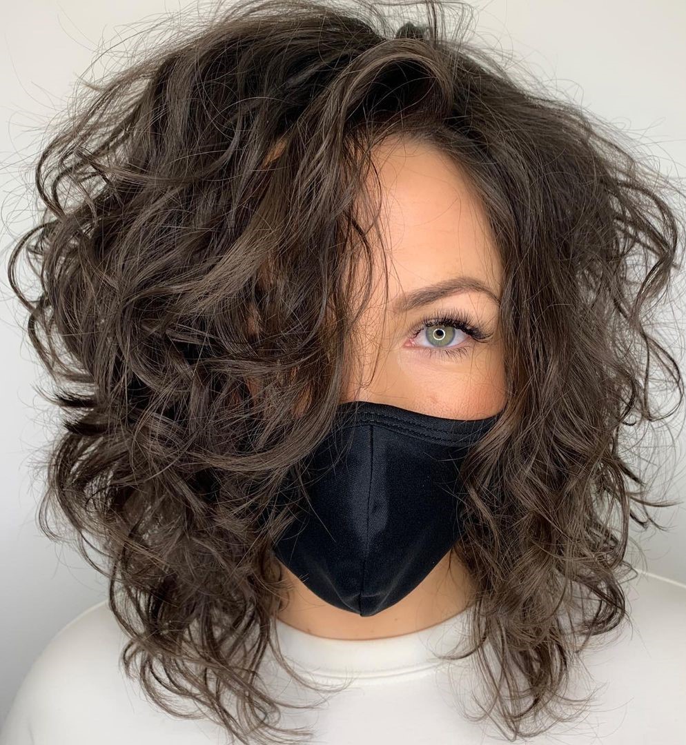 Shoulder-Length Layered Curly Lob