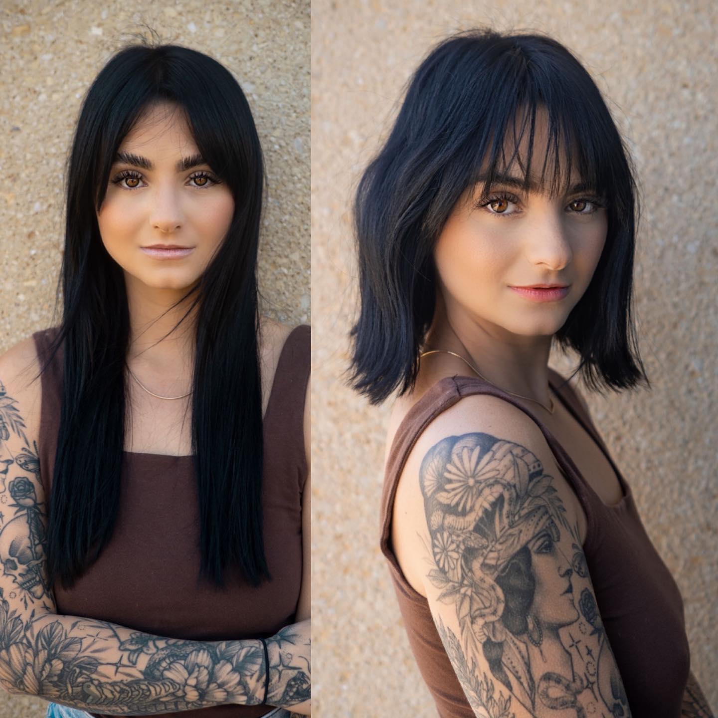 Square Face Textured Lob with Bangs