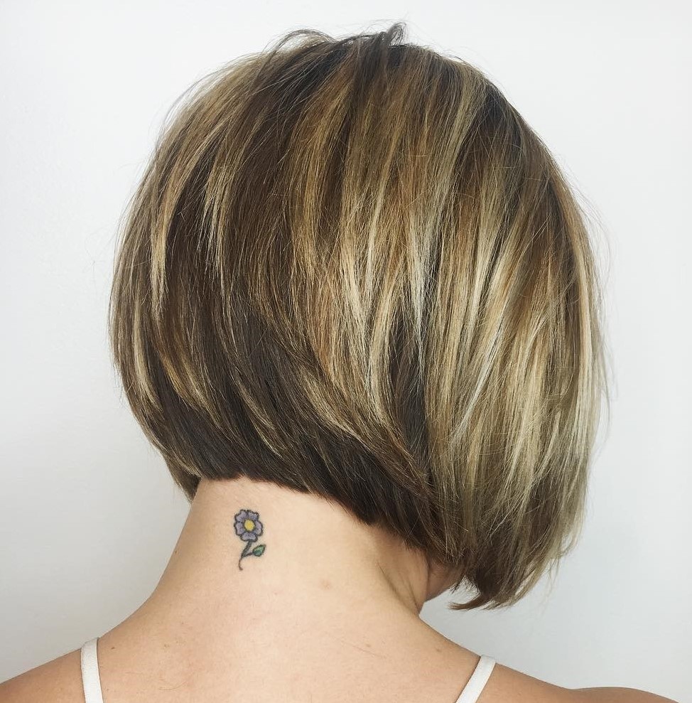 Short Inverted Bob with Bronde Balayage Highlights