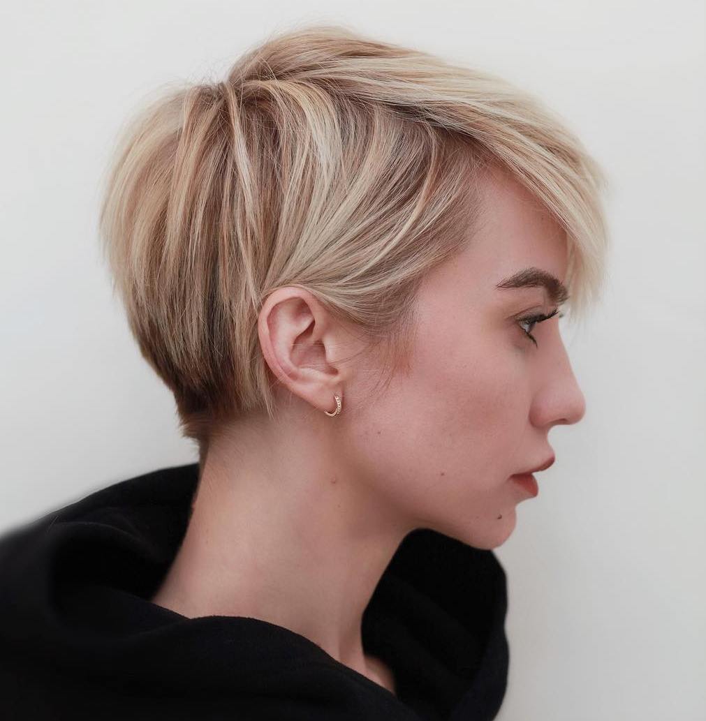 Short Haircut with Dark Roots for Fine Locks