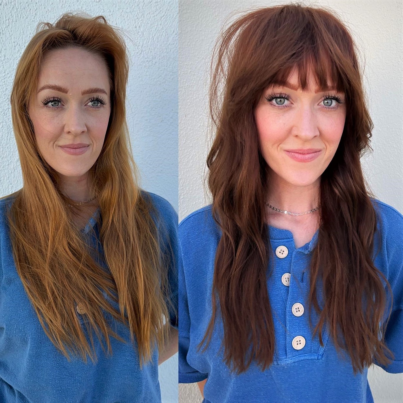 Long Haircut for a Big Forehead Before and After