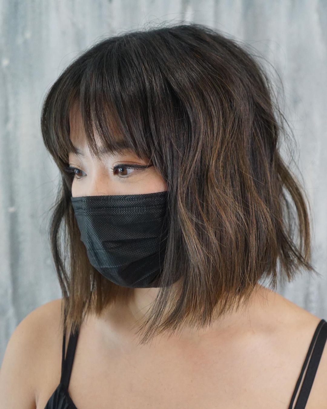 Blunt Lob with Shaggy Layers and Babylights