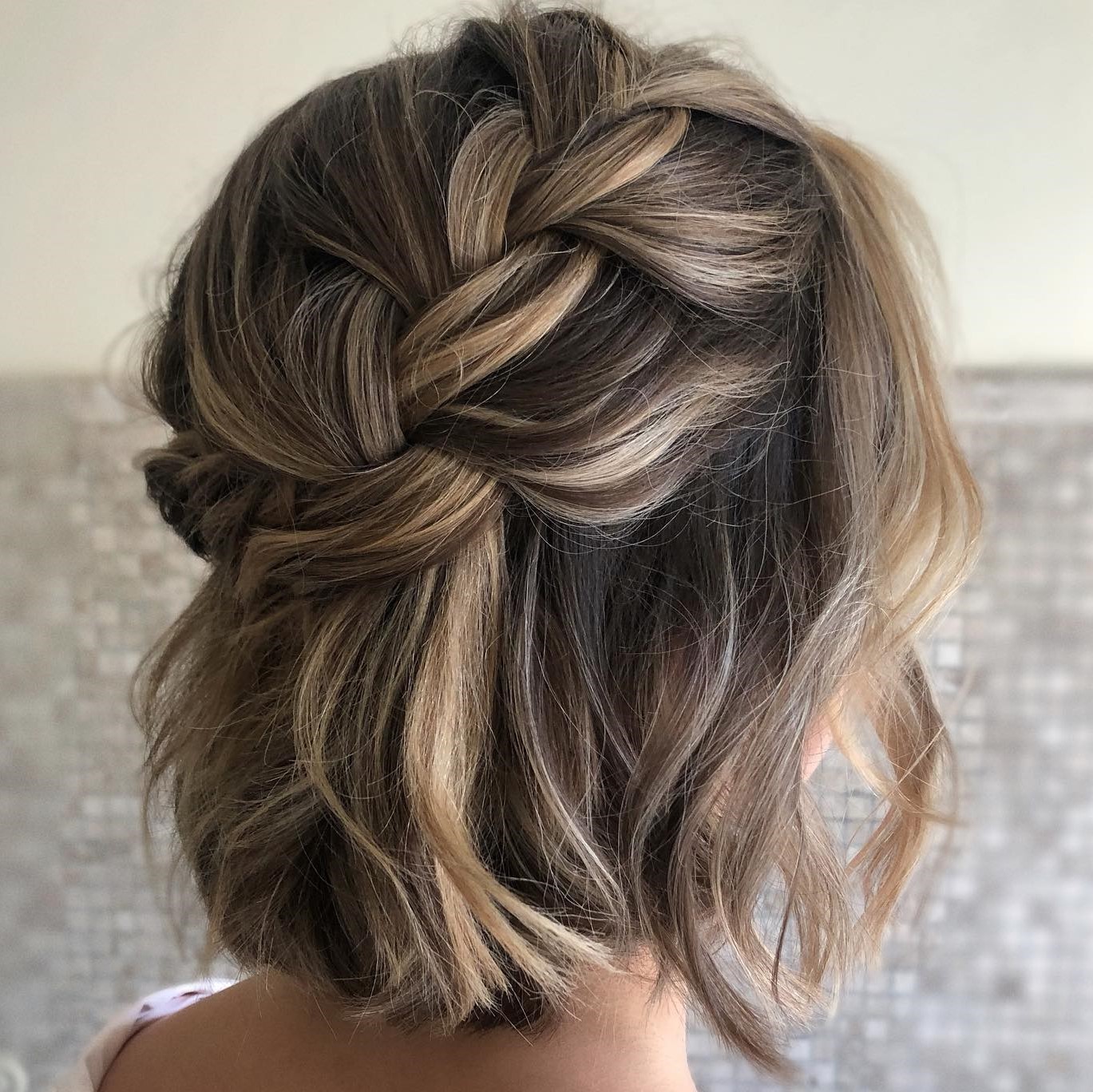 Short Hair Braided Half Updo for Rustic Wedding