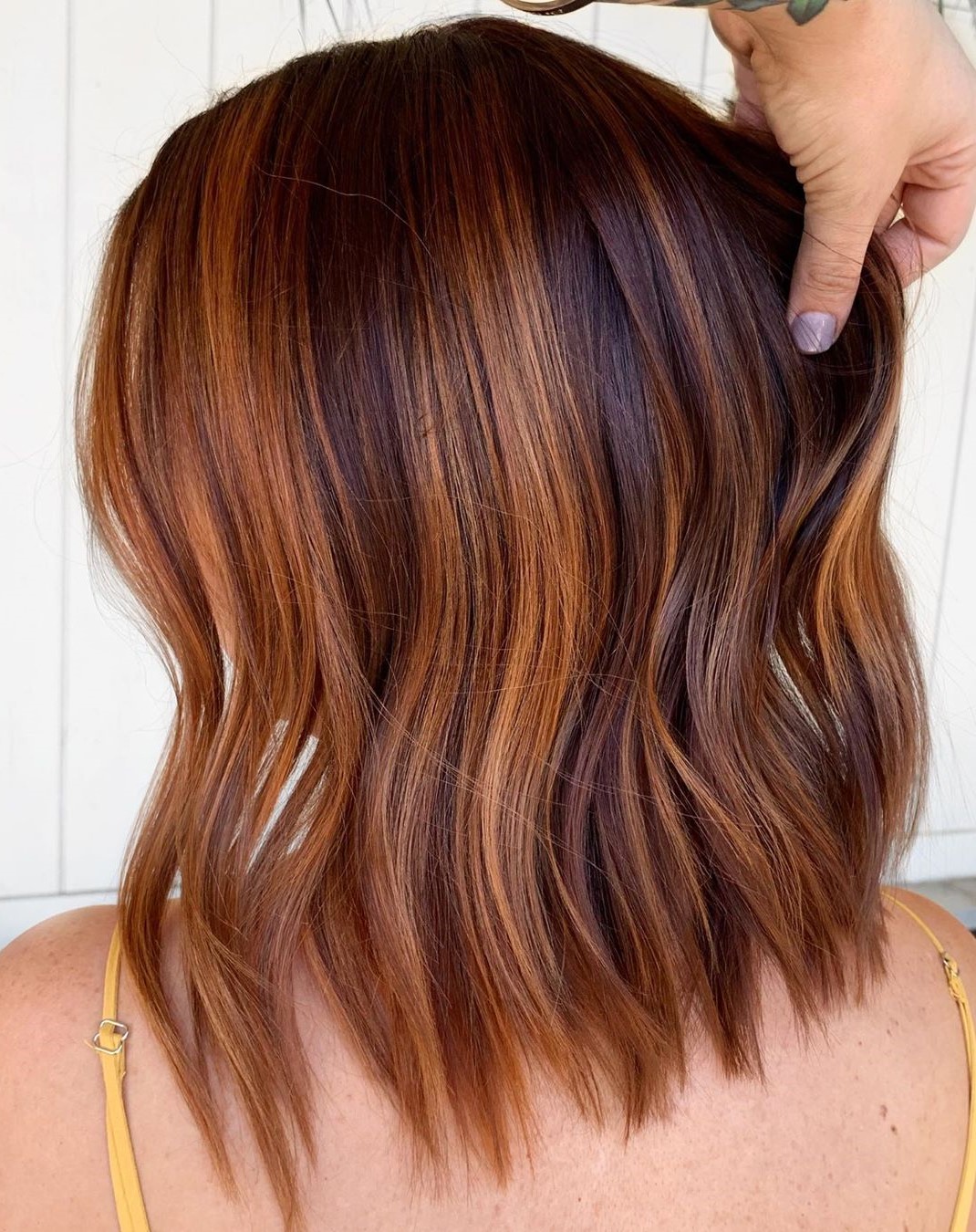 Chocolate Brown Hair with Red Balayage