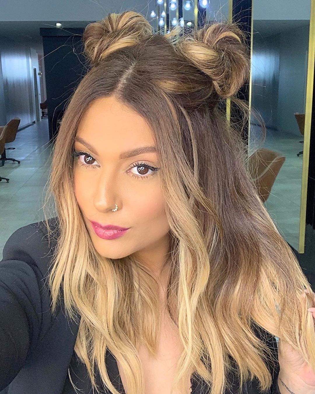 Space Buns Half Updo for Long Hair