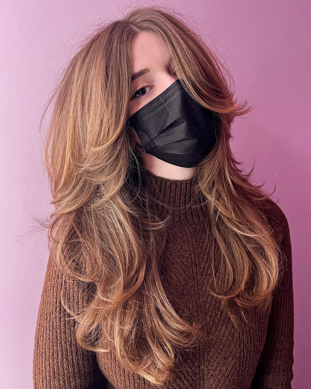 Layered Long Hair with Curtain Bangs