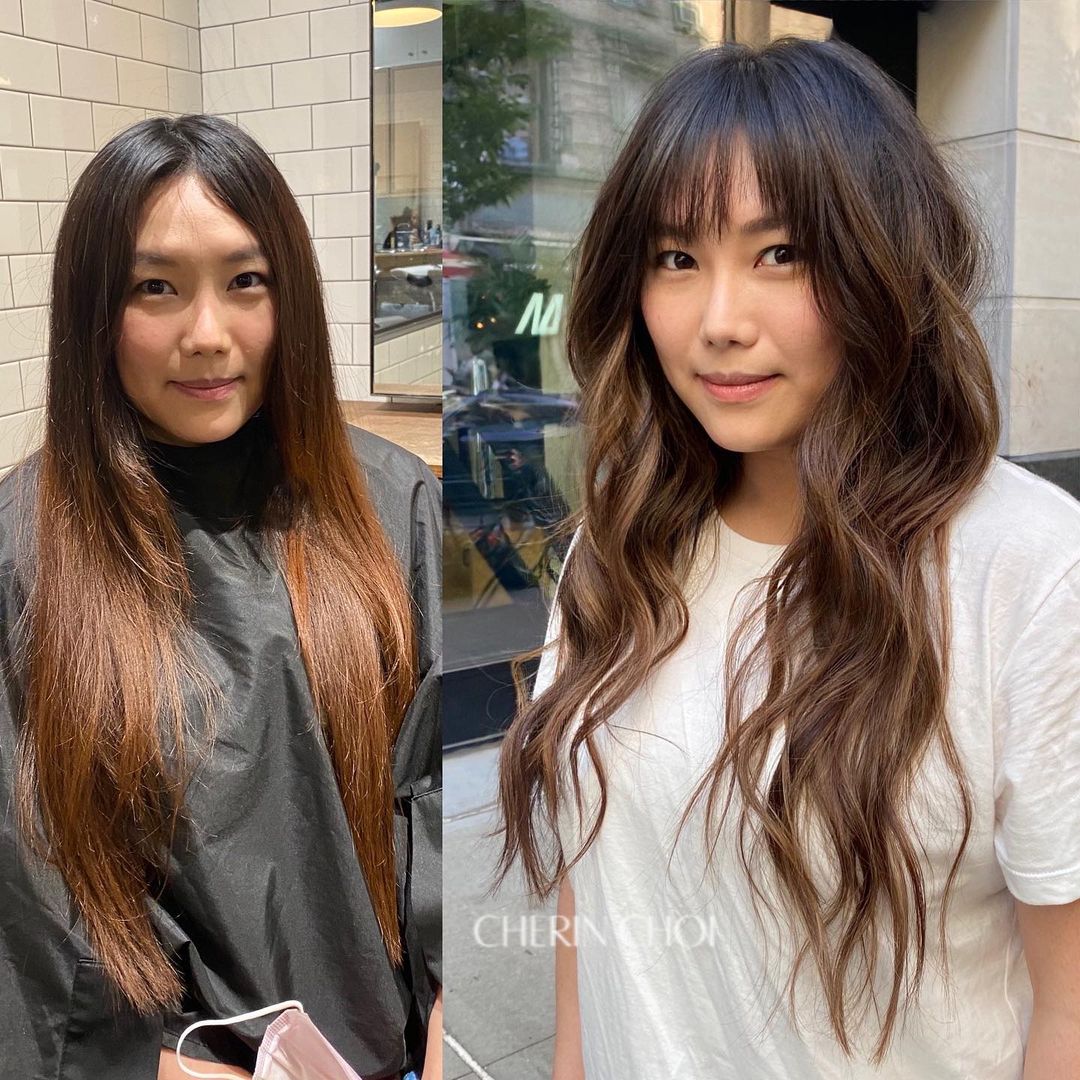 Long Wispy Haircut with Bangs