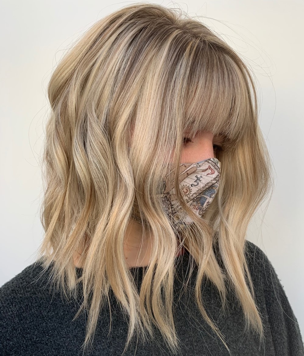 Soft Blonde Medium Hair with Bangs
