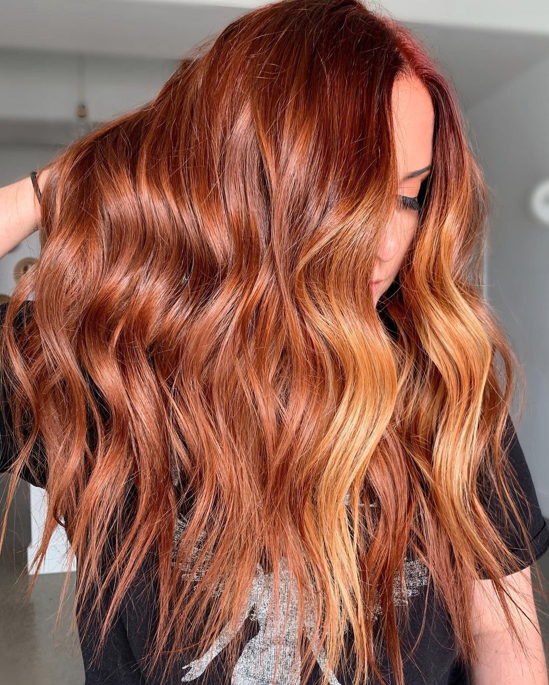 Radiant Auburn Red Balayage Hair Color