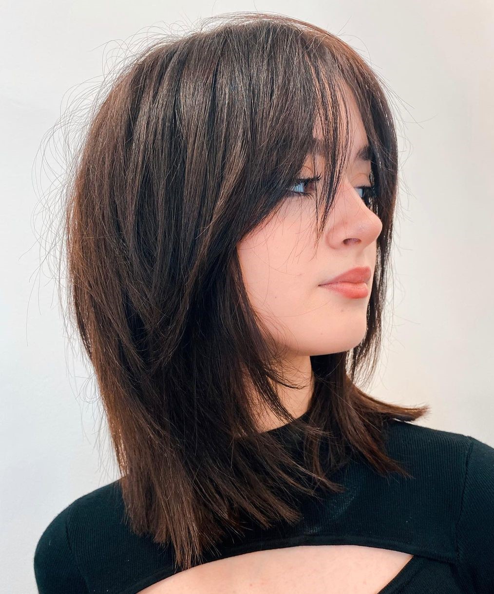 Straight Shoulder-Length Hair with Curtain Bangs