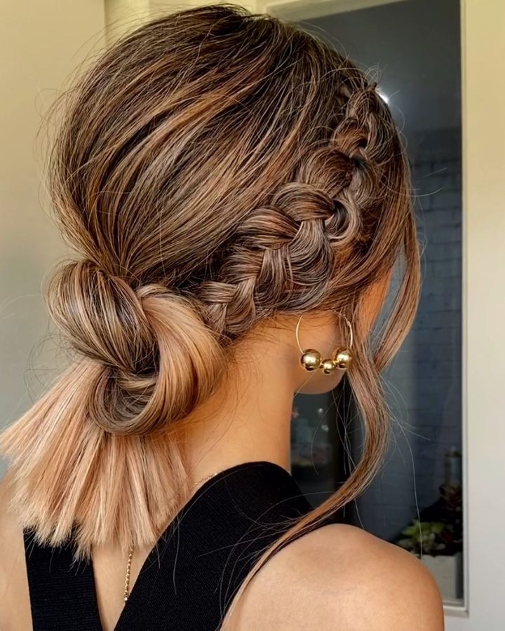 Simple Long Hair Braid and Bun Updo