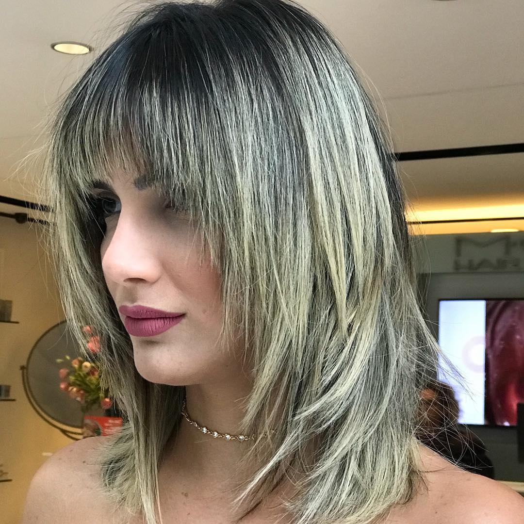 Straight Medium Length Cut with Razored Bangs