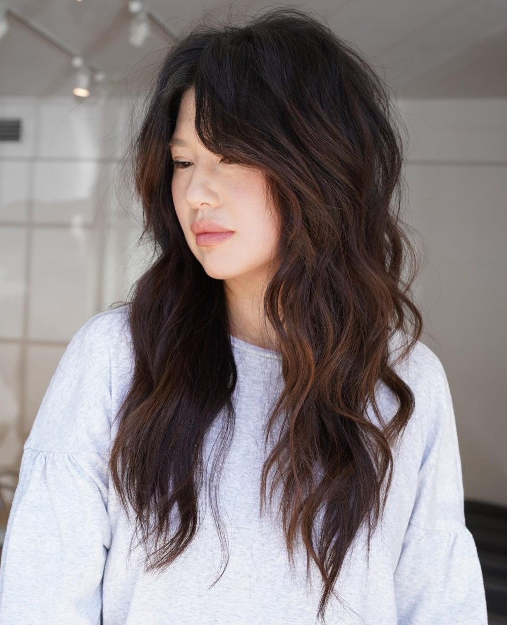 Thick Wavy Shag with Bangs for Long Hair