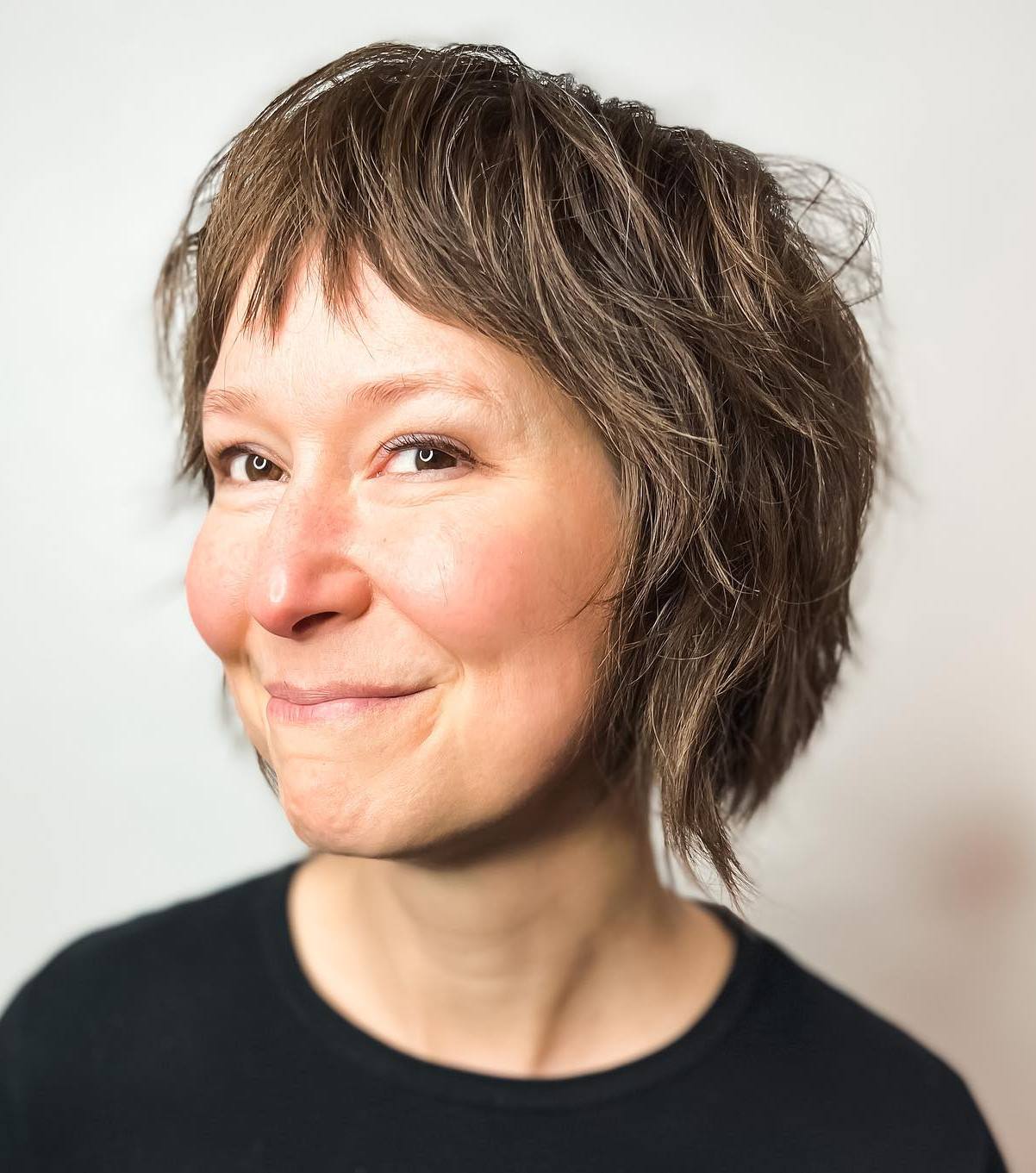 Youthful Bob Shag with Short Bangs