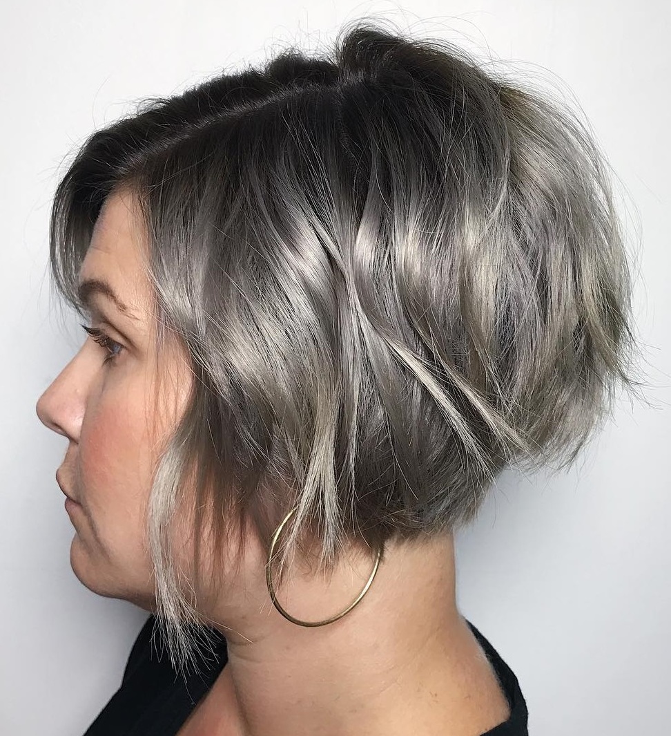 Short Razored Silver Brown Stacked Bob