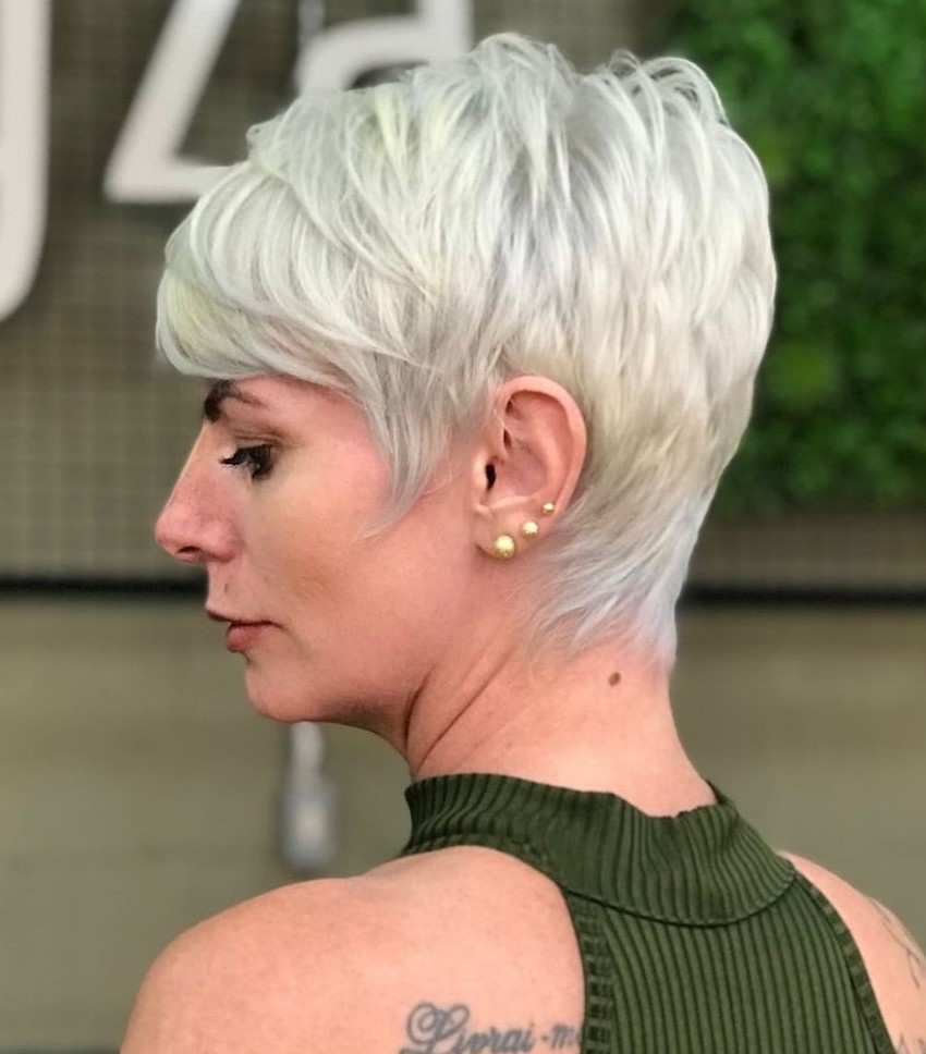 White Blonde Layered Pixie Cut