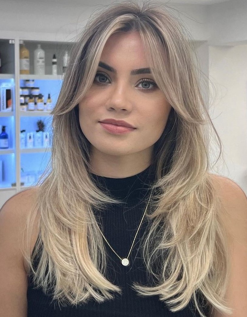 Long Layered Haircut with Long Bangs