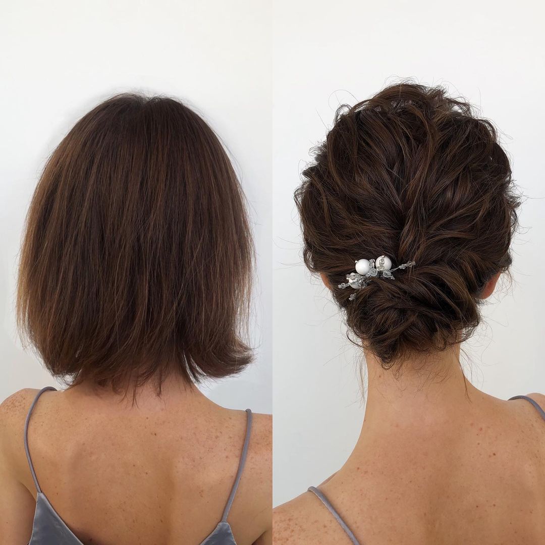 Low Wavy Updo with Volume