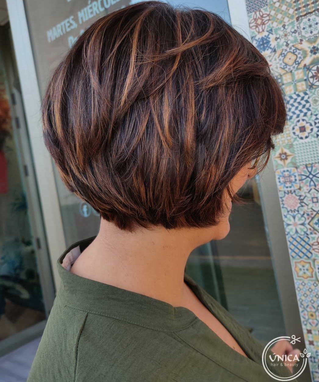 Over 50 Thick Brown Bob with Highlights