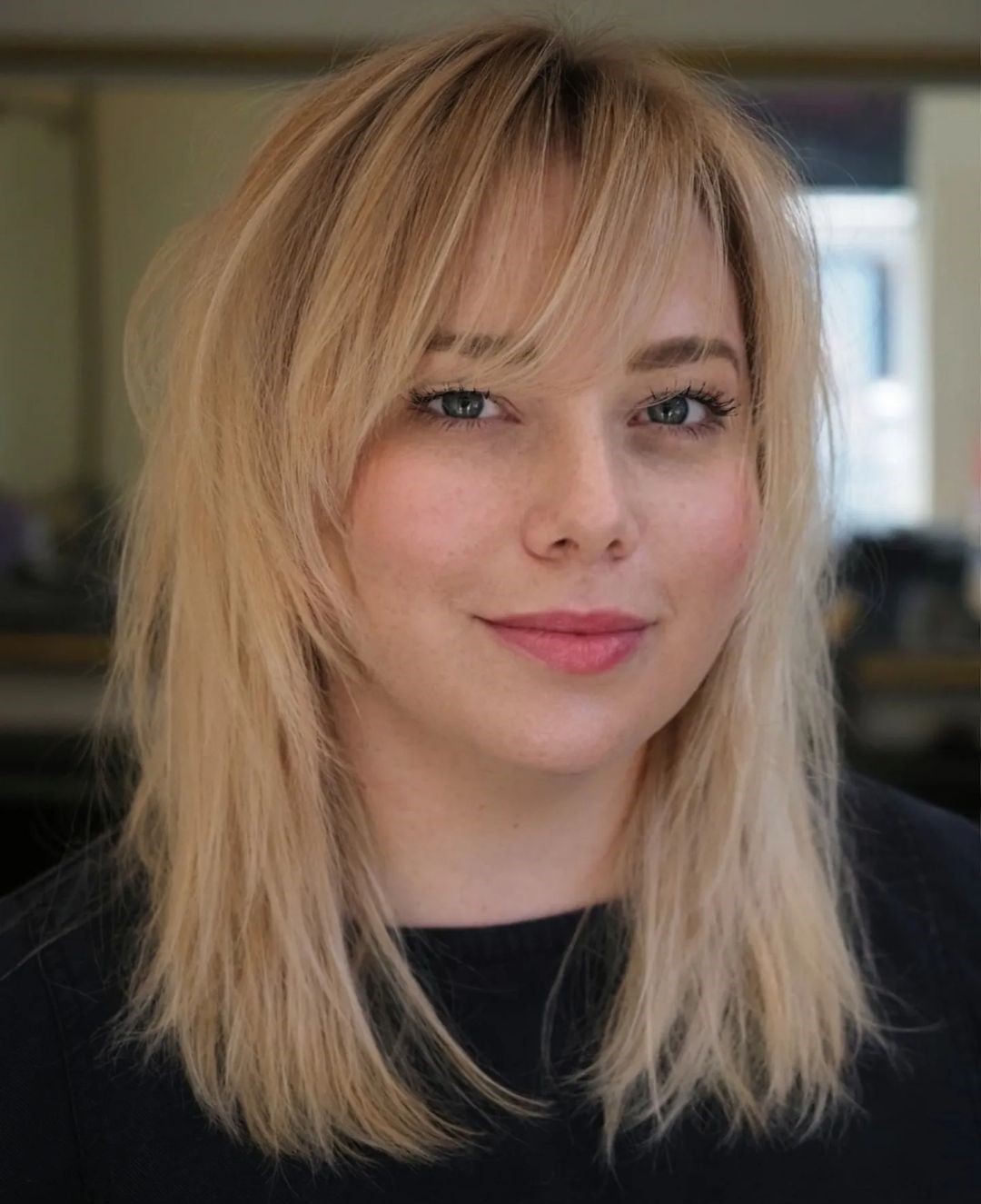 Airy Medium Shag with Side Bangs