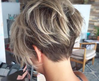 undercut pixie bob with blonde balayage