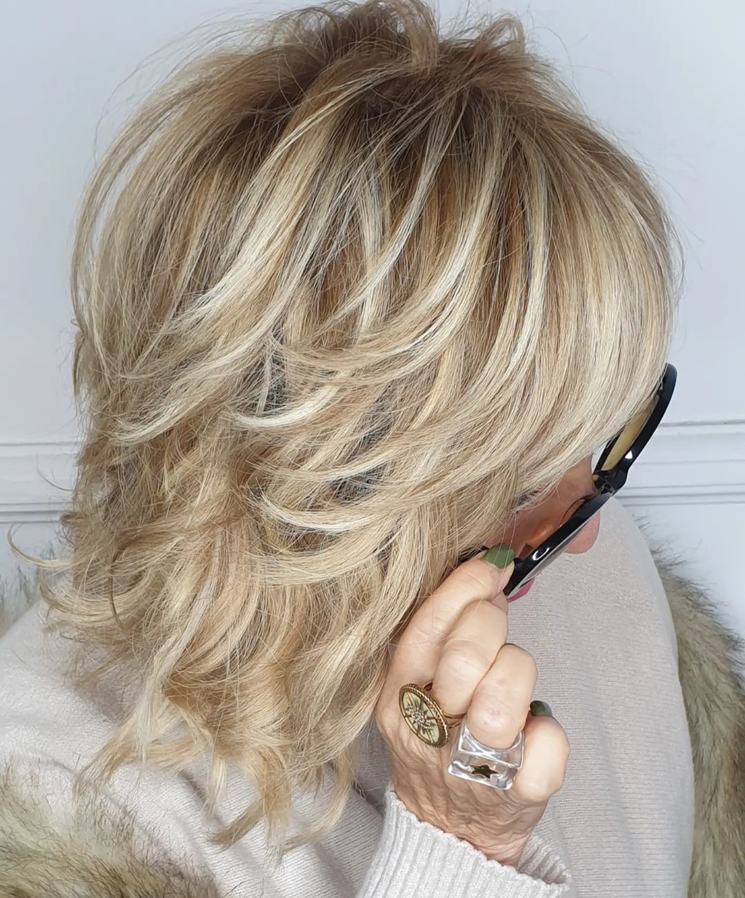 Shoulder-Grazing Blonde Shag for Older Women