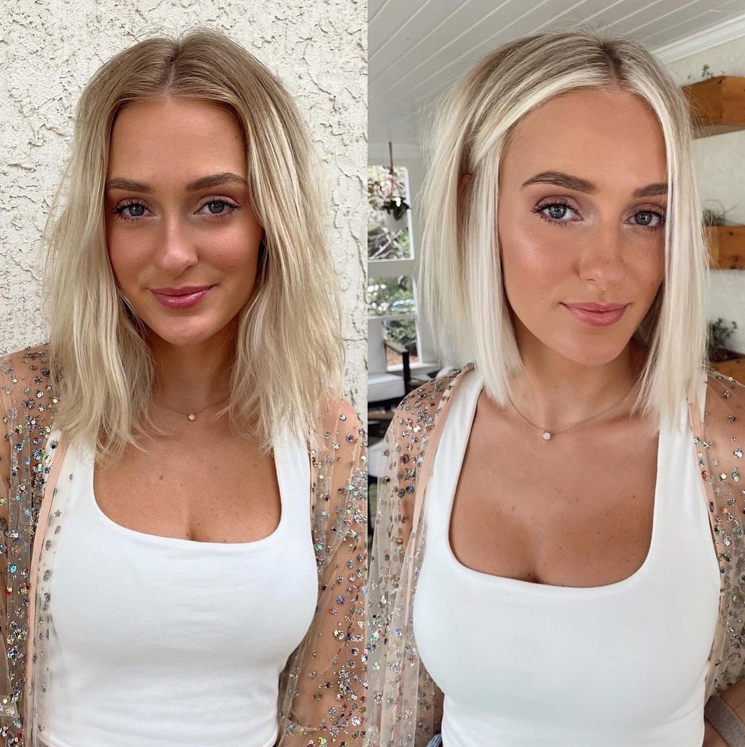 One-Length Blonde Lob Cut