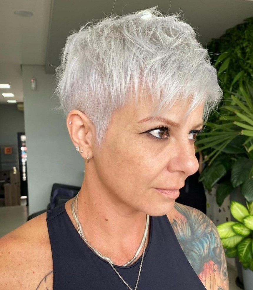 Messy Silver Undercut Pixie