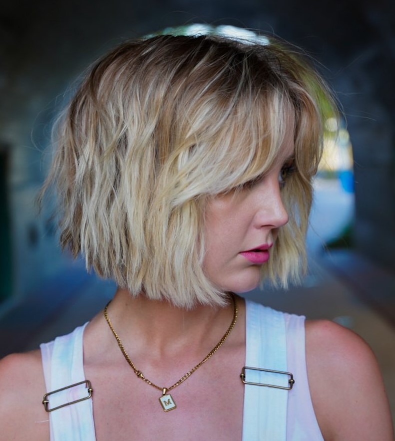 Blunt Chin-Length Bob with Shaggy Waves